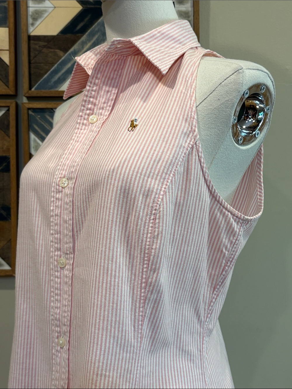 Vintage Ralph Lauren Blue Label 90s Pink / White Striped Cotton Polo Dress 10 - Picture 6 of 13